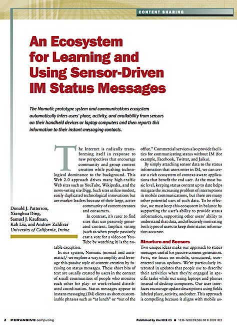 An Ecosystem For Learning and Using Sensor-Driven IM Messages
