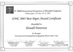 2005 IEEE International Symposium on Wearable Computers Best Paper Award