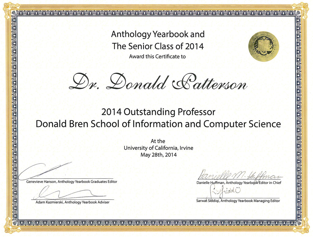 2014 Outstanding Professor Donald Bren School of Information and Computer Science