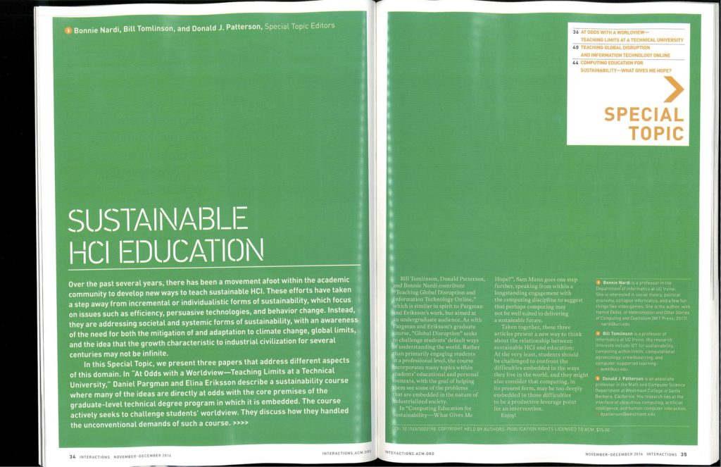 Special Issue: Sustainable HCI Education