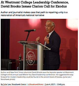 At Westmont College Leadership Conference, David Brooks Issues Clarion Call for Exodus